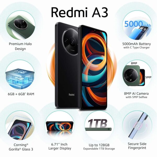 Redmi A3 (Midnight Black, 3GB RAM, 64GB Storage) - Image 2