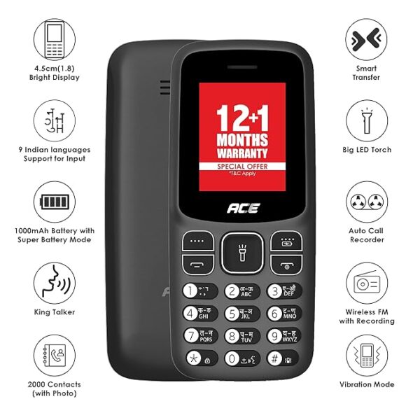 Itel Ace2 Comes with 1.8" Display Size, 1000 mAh Battery, Bluetooth with Kingtalker & Contact icon Support | Deep Blue - Image 2