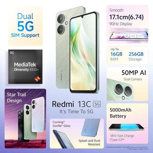 Redmi 13C 5G (Startrail Green) | MediaTek Dimensity 6100+ 5G | 90Hz Display - Image 5